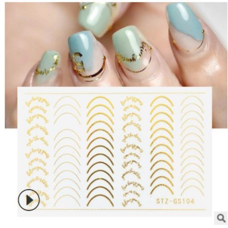 Graffiti Strips Nail Stickers for Women Nail Art Decorations Rose Gold Abstract Line Spring 3D Slider for Manicure Polish Tattoo