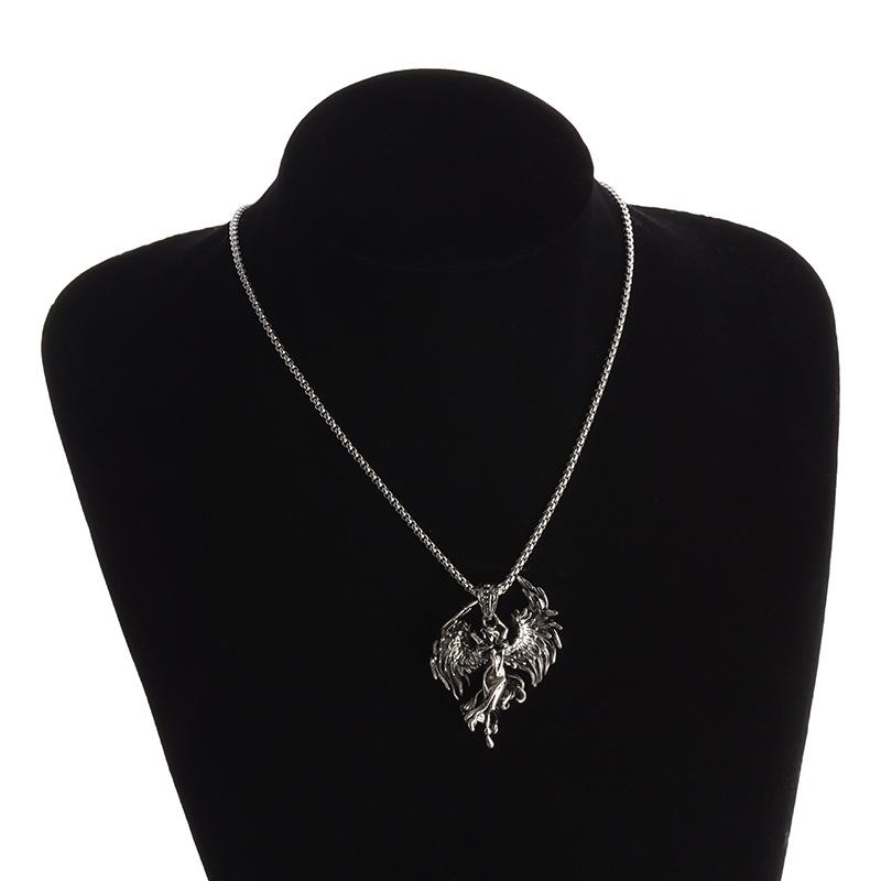 Collier Ange Maléfique de Papa Aile d'Ange Argentées Rétro Pendentif Couple Hommes et Femmes Cadeau de la Saint-Valentin