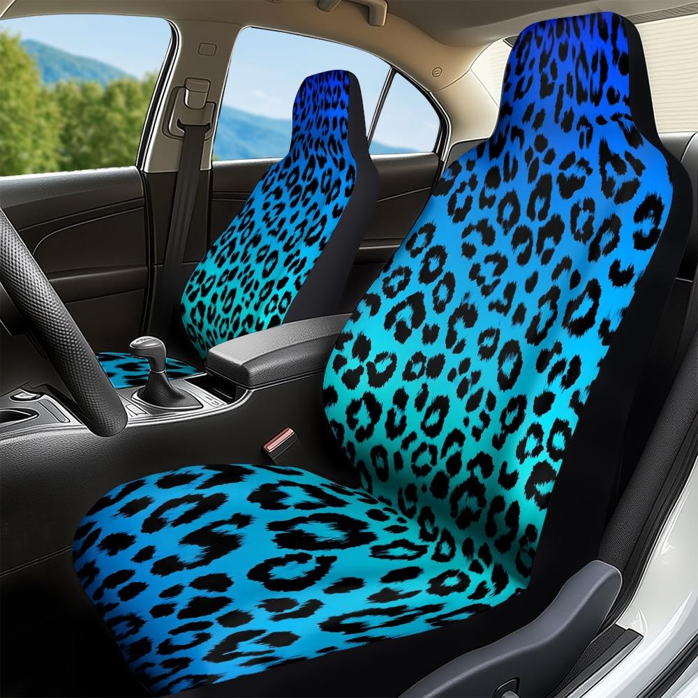 2pcs Tiger Stripe Print Car Seat Covers - & Leopard Spot Design, Washable Polyester, Universal Fit For Cars, SUVs, Trucks - Eleg