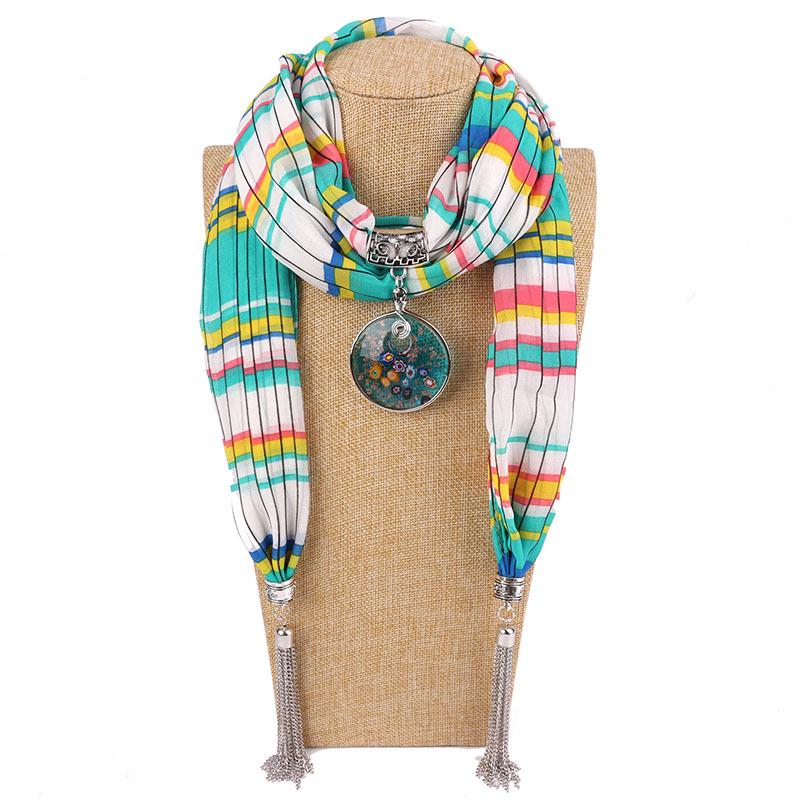 Böhmischer Baumwoll-Leinen-Schal mit Vintage-Anhänger & Quaste Damenmode Wickeltuch Schal
