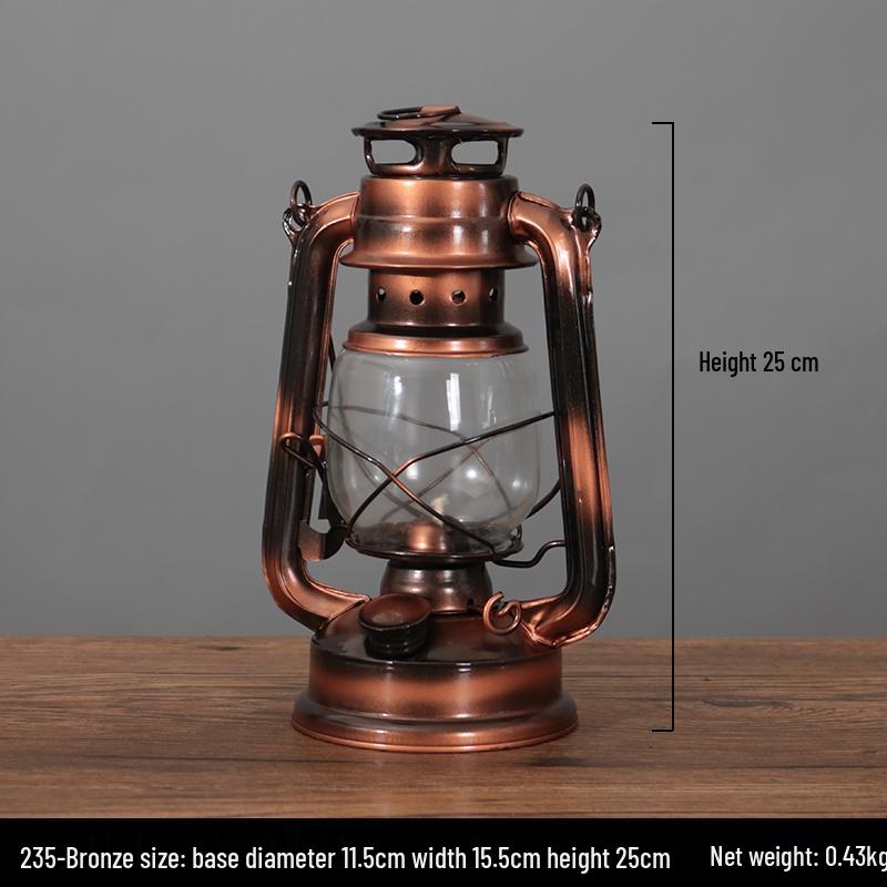 Vintage Wrought Iron Kerosene Hurricane Lamp - Nostalgic Camping Decor & Photography Prop