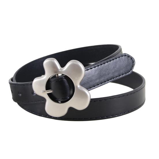 Imitation Leather Women Belt Metal Flower Pin Buckle Adjustable Design