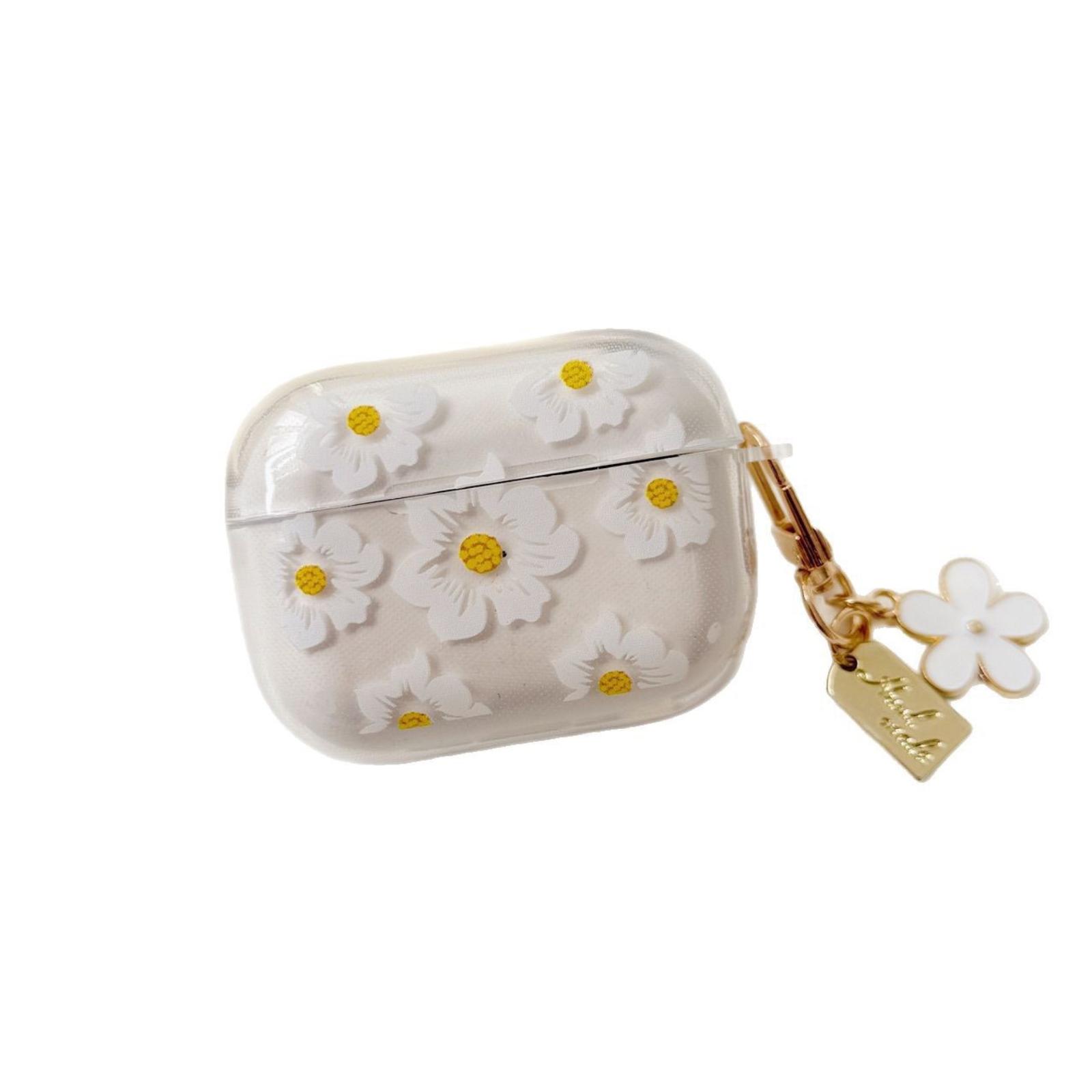 Protective AirPods Pro 3 AirPods 4 Case Cover with Raised Floral Pattern and Attached Charm Compatible with AirPods Pro 2 One Size белый
