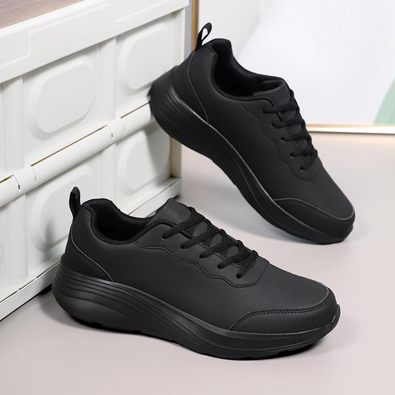 Mens Running Shoes Fashion Ultralight Leather Sneakers Summer Breathe Snug Lace Up Design Versatile Casual Shoes Daily Commuting