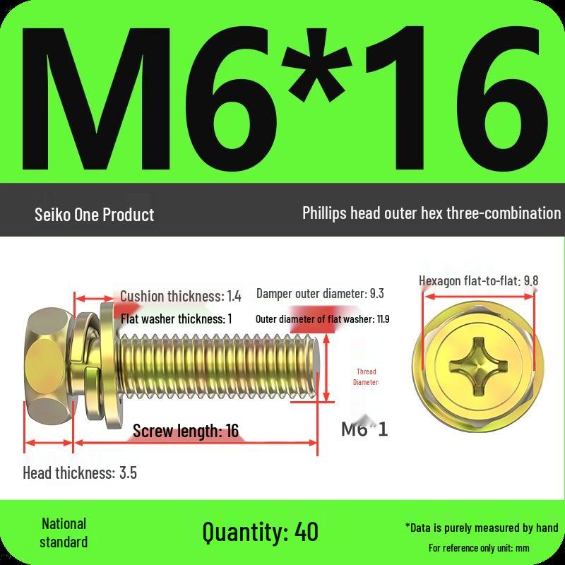 Concave Head Hexagon Combination Bolt Set with Spring Washer and Gasket - 3 Pieces