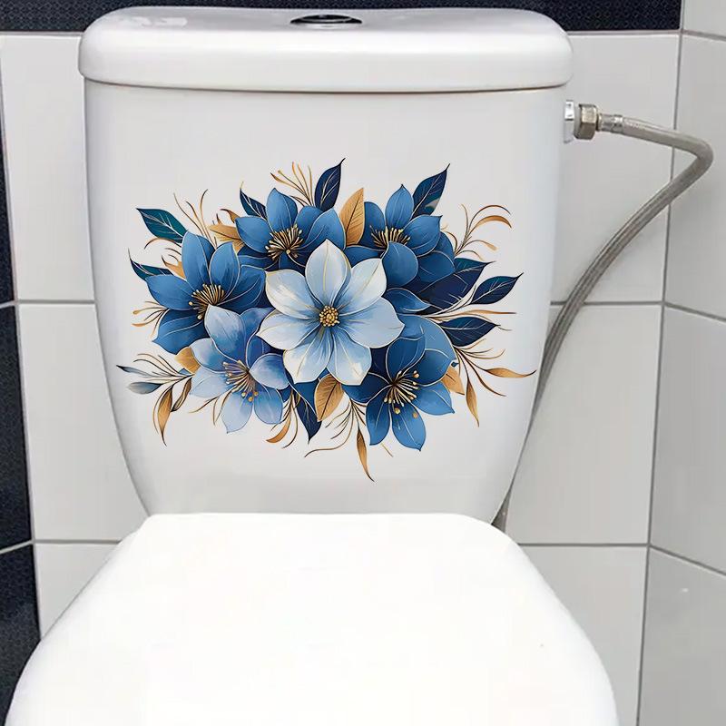 Fresh Watercolor Floral Leaves Toilet Wall Sticker Self-Adhesive Removable Waterproof for Bathroom Mirror Home Decor Art