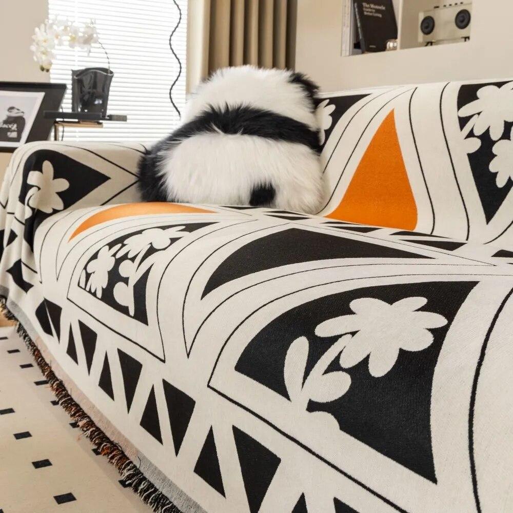 Modern Sofa Cushion Cover Double Side Couch Cover Chenille Black White Sofa Slipcover Protector Sofa Cover Blanket
