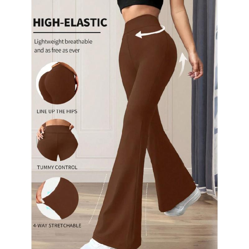 2026 New Solid Color Casual High-Waisted Yoga Pants for Women, Stretchy Sports Flared Pants