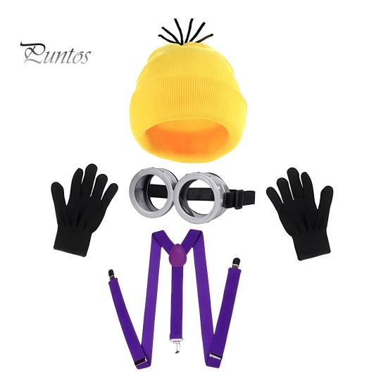 Themed Costume Full Set Knit Hat Set, Retro Round Glasses Suspenders Gloves, Halloween Party Holiday Masquerade Dress Up Cosplay Accessories