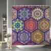 Boho Mandala Shower Curtain With Hexagon Pattern Multi Color Artistic Print Water Resistant Fabric Bath Decor Spiritual Home