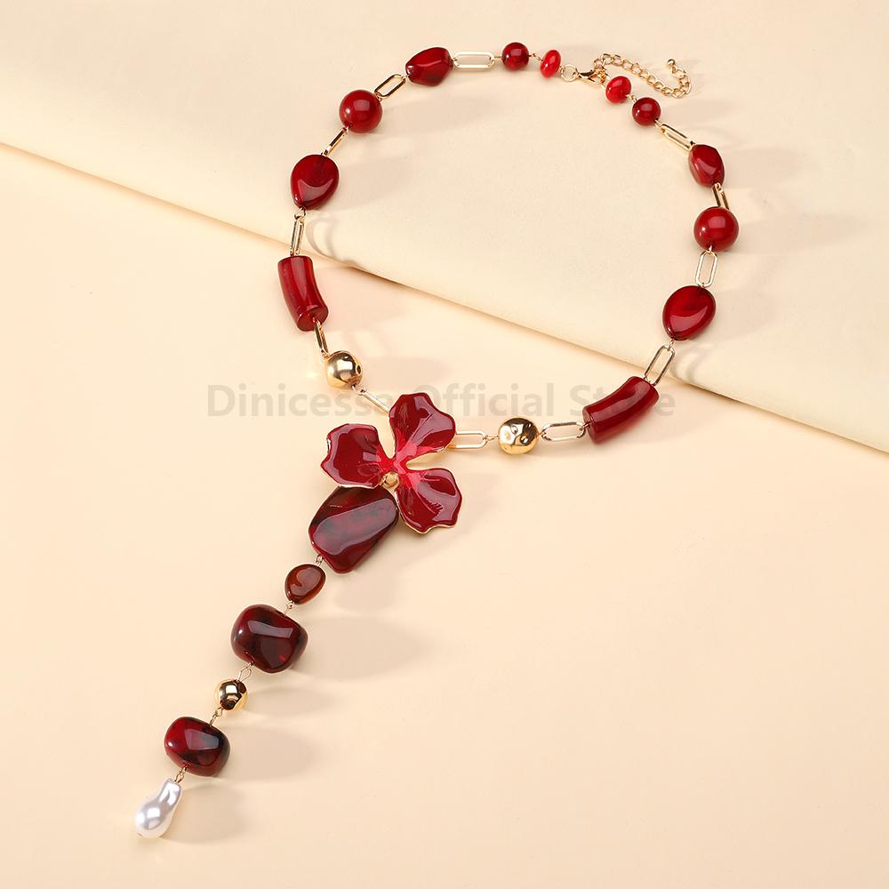 

New Exaggerated Design Large Flower Pendant Tassel Necklace Dignified Atmospheric Women s Dinner Party Charm Jewelry Accessories червоний
