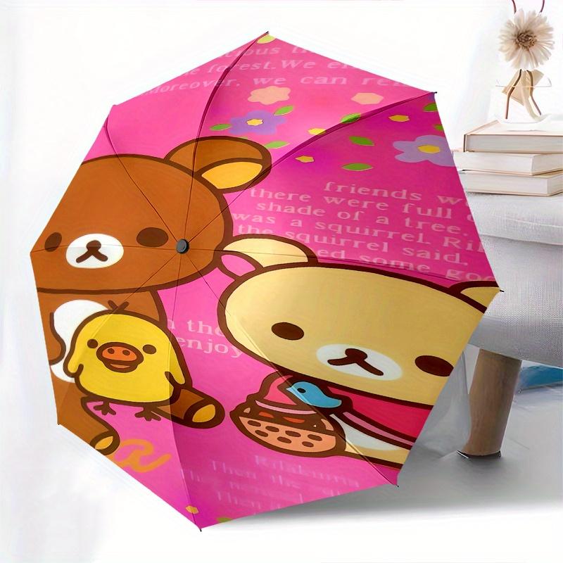 Rilakkuma,Bear Friends Automatic Folding Umbrella Simple 8 Rib Design, Bright Cartoon Pattern, Durable Iron Frame, Suitable For Travel, Outd