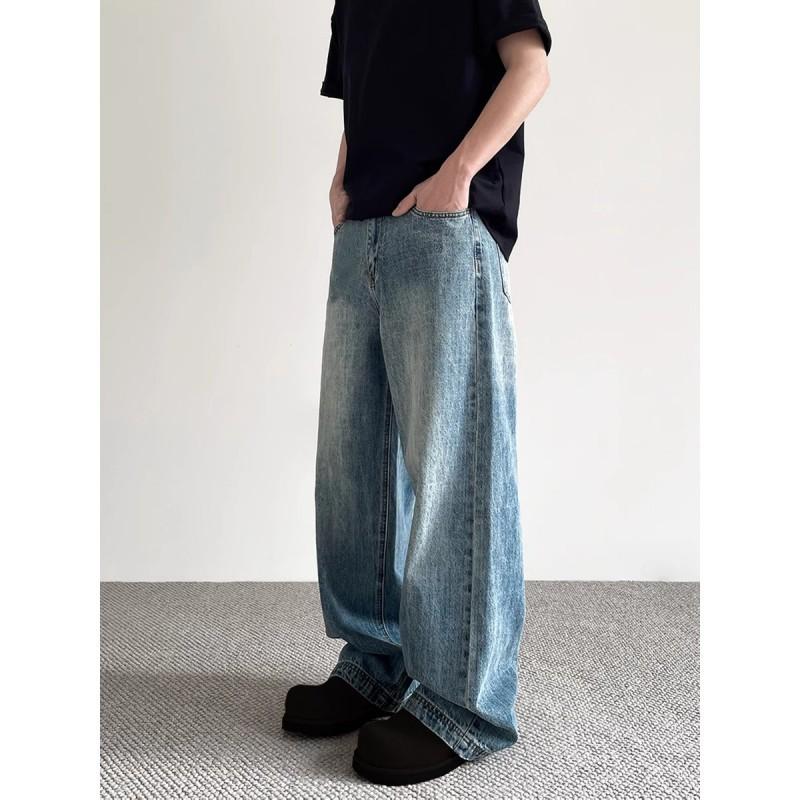 Vintage Blue Denim Jeans Unisex Straight Leg Loose Fit Casual Streetwear Pants
