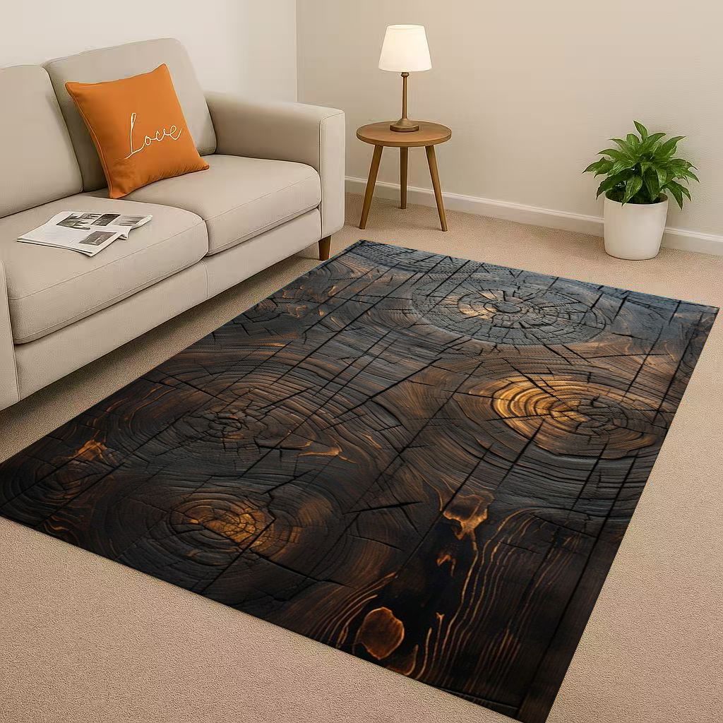 Retro Wood Grain Tree Growth Ring Brown Gray Living Room Non Slip Area Rug Carpet for Bedroom Playroom Sofa,Home Decor Doormat