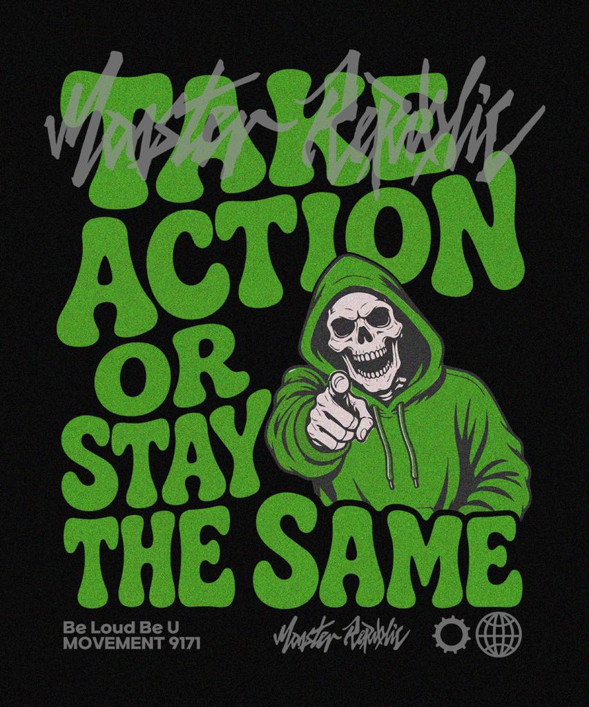 MONSTER REPUBLIC Take Action Light Green T-Shirt Black_9171