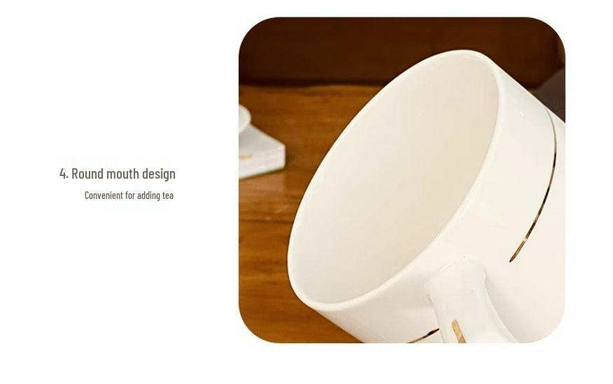 Gold Rim Ceramic Tea Strainer Cup with Lid and Mesh Filter