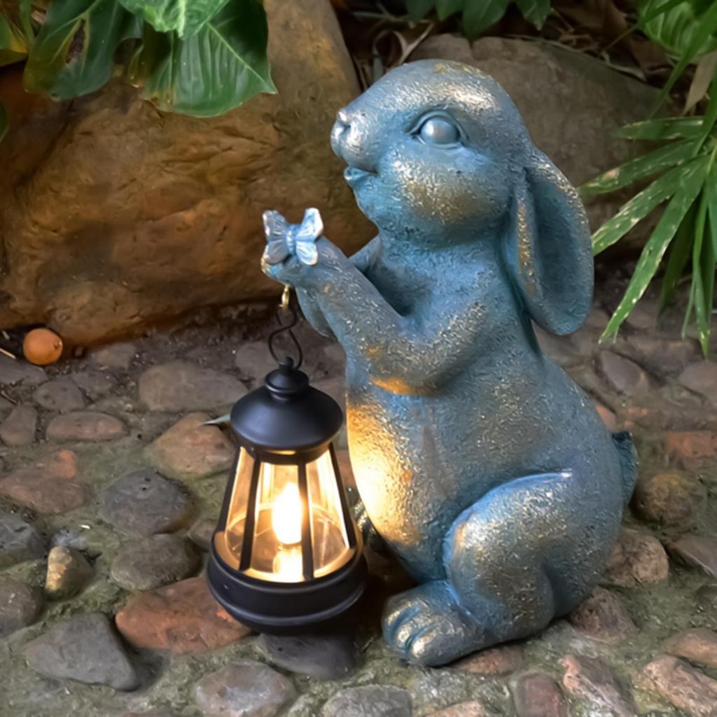 Decorazione Giardino con Coniglietto e Lanterna Solare Scultura Artistica Vintage Decorazione Cortile di Pasqua per Casa Prato Esterno Portico Patio Natale Primavera