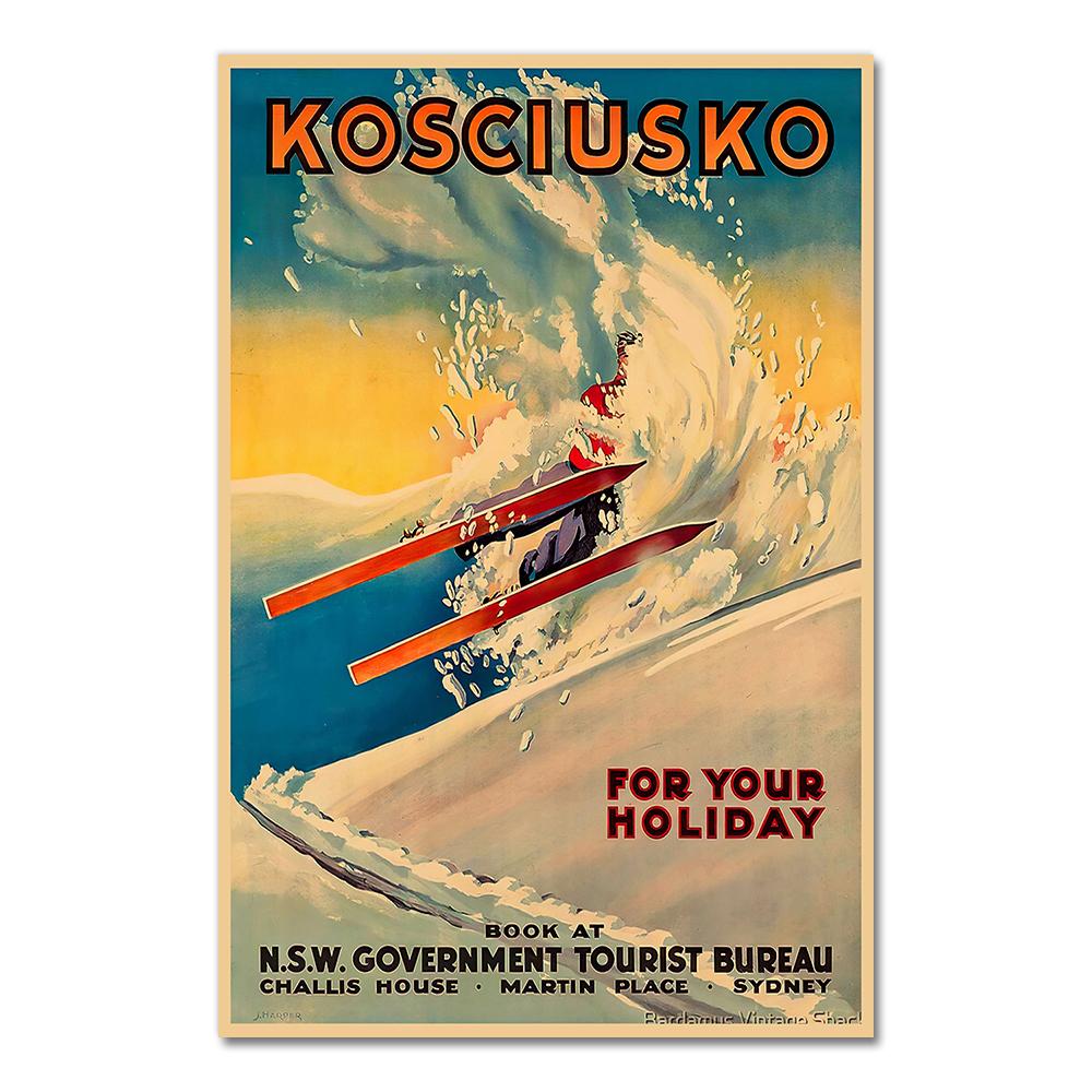 Retro Ski in America Canvas Painting Skiing Vintage Wall Kraft Posters Coated Wall Stickers Home Decoration Pictures Gift