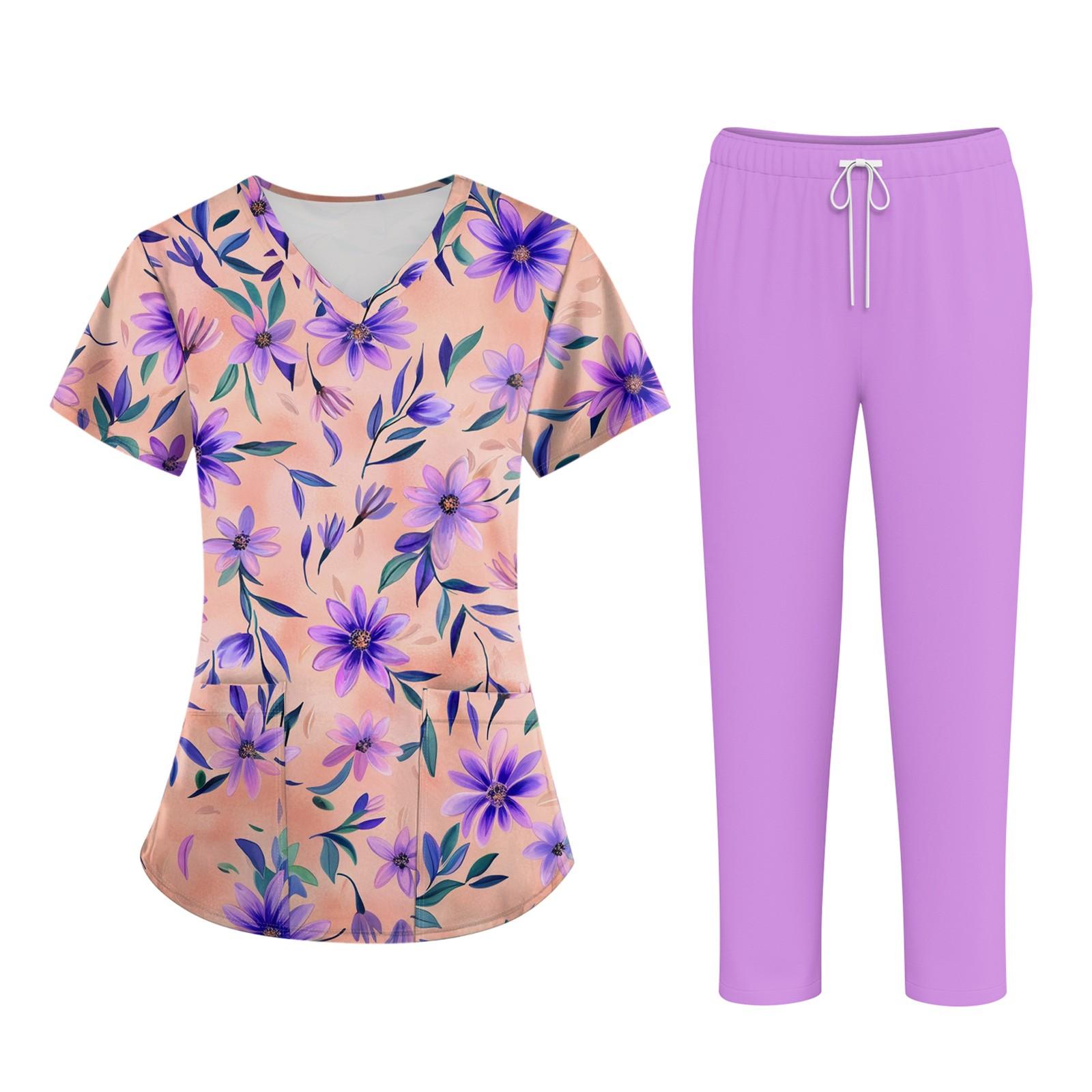 

Плюс размерСкраб с принтом Рабочая форма Топы для женщин Крест V-образным вырезом Хэллоуин Принт с короткими рукавами Забавные футболки Спецодежда Футболка с карманами XXL