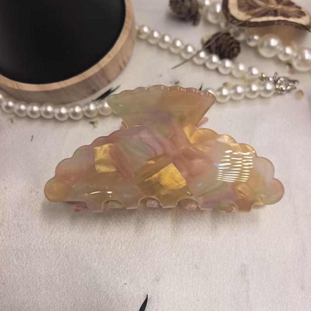 Elegant Flash-Shaped Iridescent Shark Hair Clip with Wavy Edges, Multi-Color, Versatile and Gentle for Women.