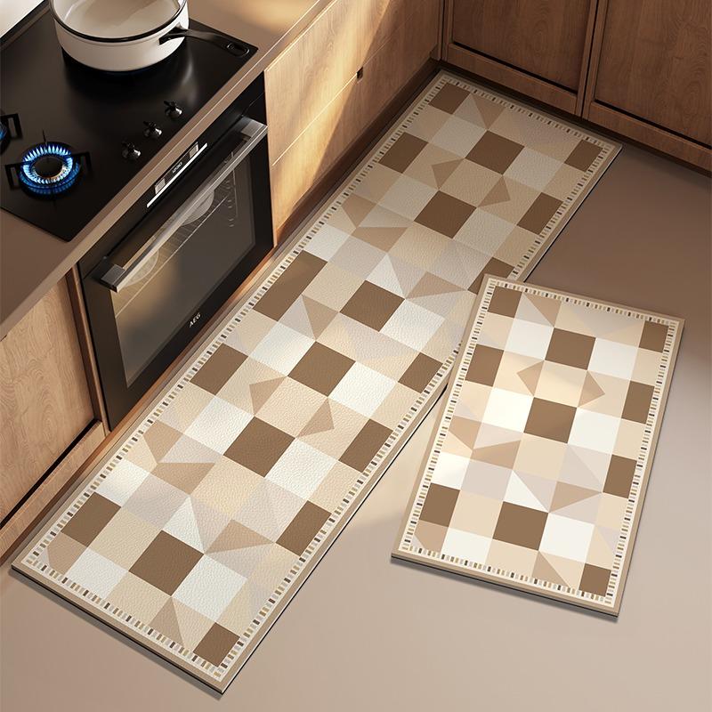 Kitchen Mat for Floor Checkerboard Plaid Non-slip Long Strip Runner Carpets Oil-proof Waterproof PVC Leather Washable Floor Mats