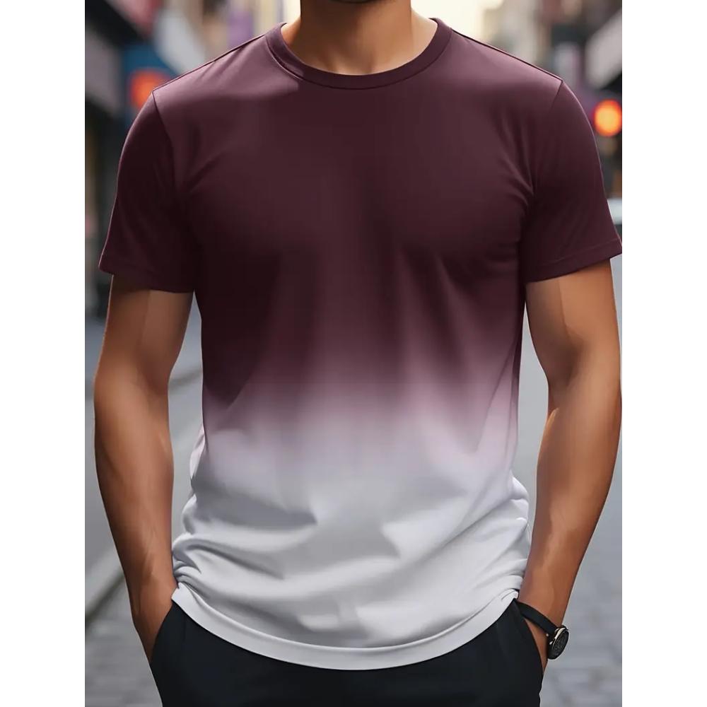 Gym Clothes Man Two Color Gradient 3D Printed Round Neck Men Short Sleeve T-Shirt Outdoor Casual Running Sports Fitness T-Shirt
