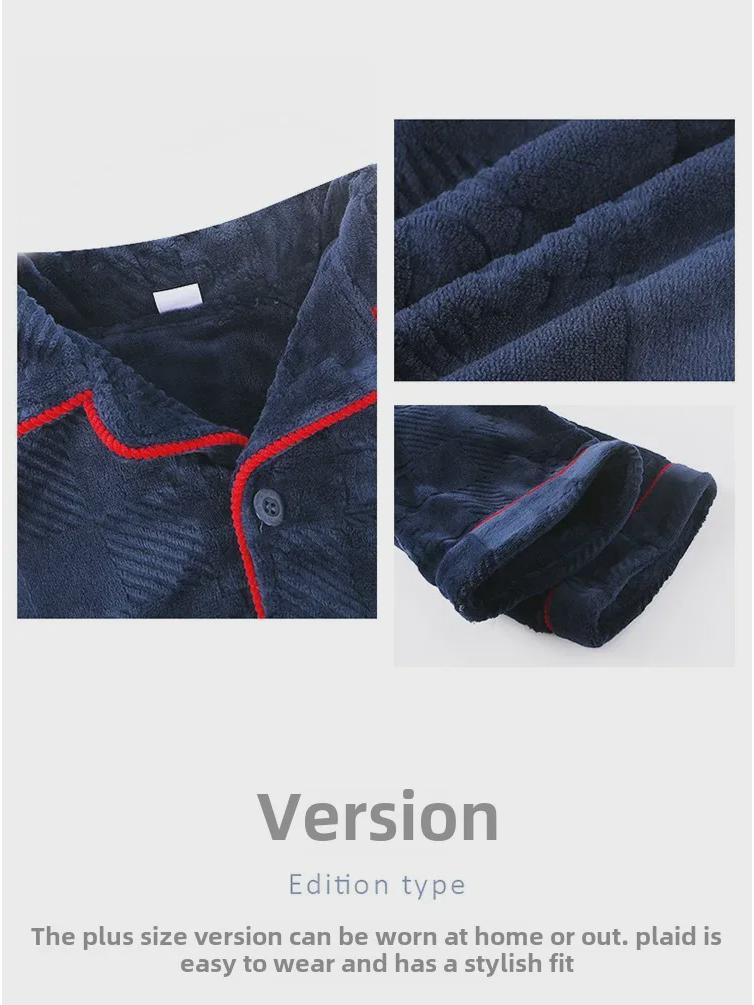 Meijiyun Herren-Pyjama-Set aus Flanell für den Winter – Übergröße 5XL, dickes Revers, lange Ärmel