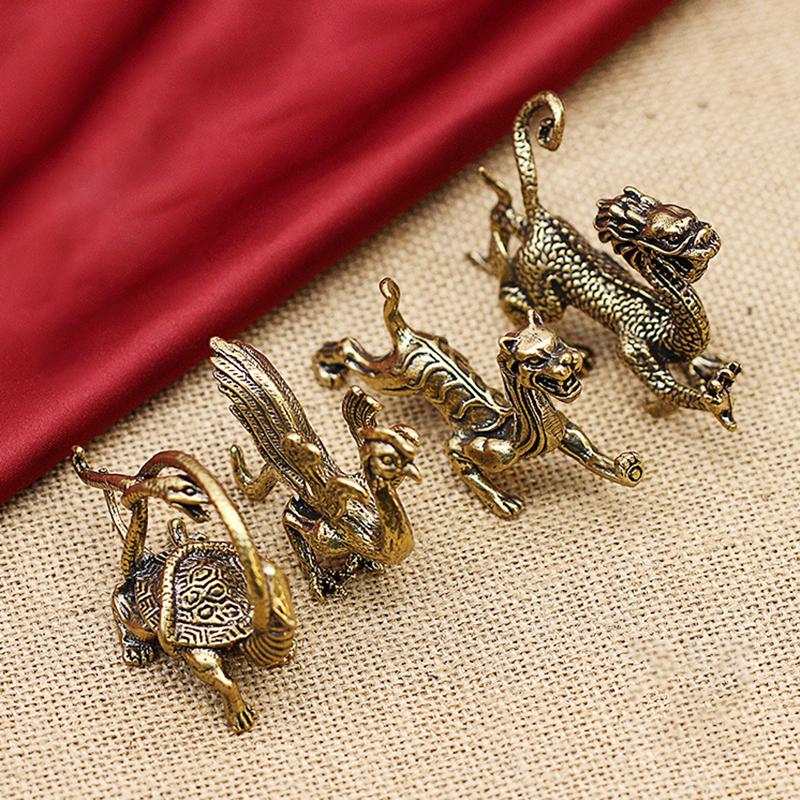 Mosiężne Figurki Błękitnego Smoka, Białego Tygrysa, Vermillion Bird, Czarnego Żółwia Szczęśliwe, Pomyślne Zwierzę Ozdoba na Biurko do Biura