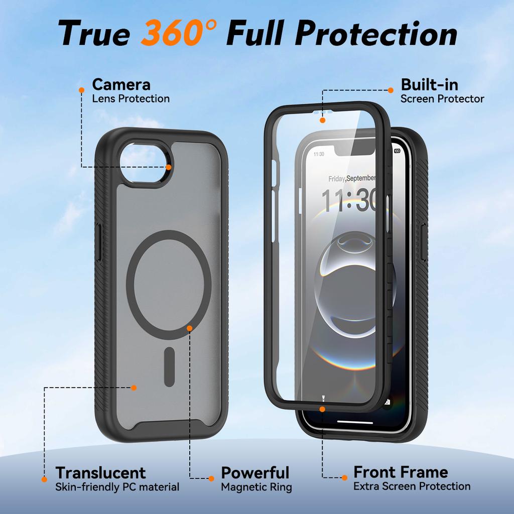 PET Screen Protector Skin Feel Matte Magnetic Phone Case For iPhone 16e 17e TPU Frame Translucent Frosted Acrylic Cover Fundas