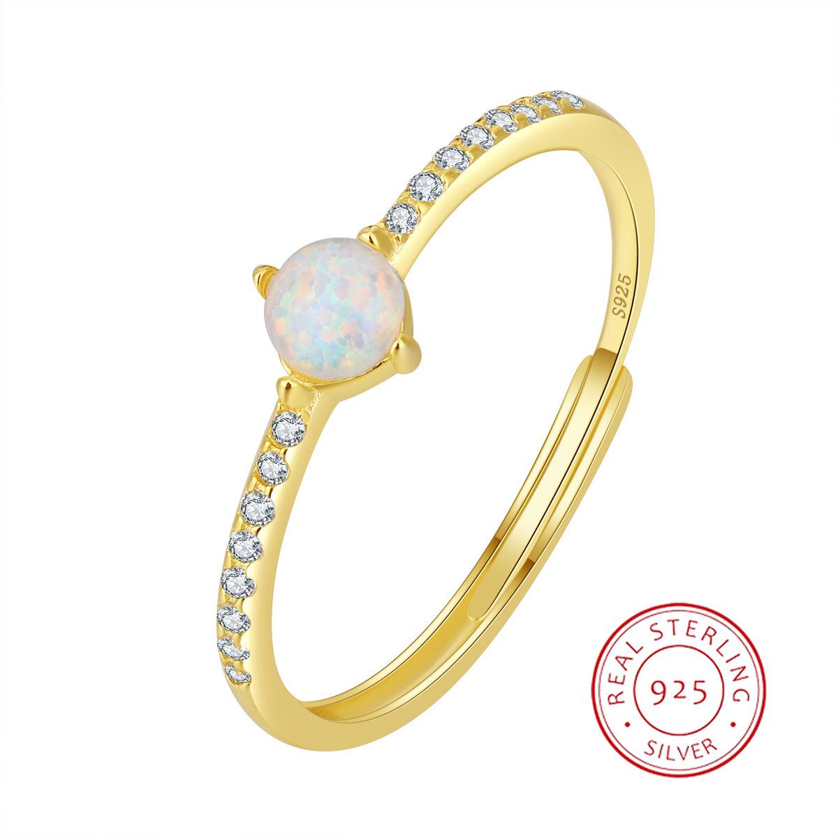 

Роскошные 18-каратные золотые круглые опаловые пары с четырьмя когтями из стерлингового серебра 925 пробы, подарок на День святого Валентина, ювелирные изделия, кольца из стерлингового серебра для женщин