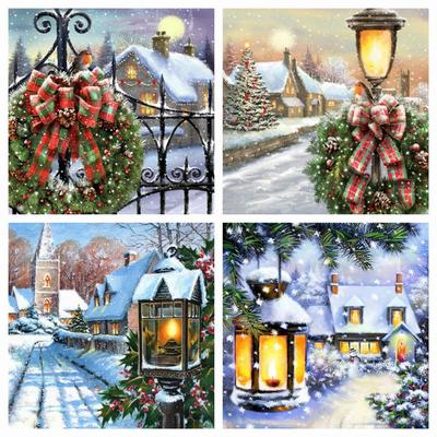 50x50cm Full Square Round Diamond Painting House Diamond Embroidery Sale Winter Landscape Mosaic Christmas Decorations