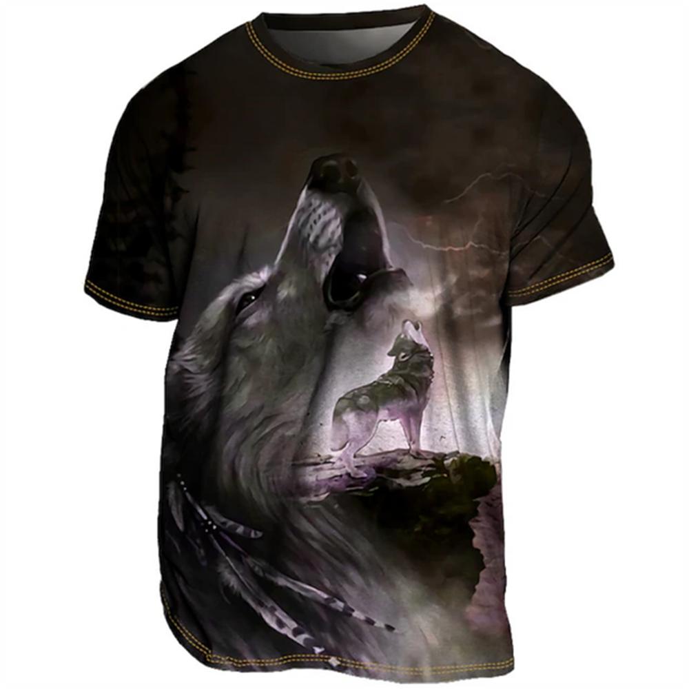 Summer Vintage Casual Men T-shirt 3D Animal Print Wolf Graphic Short Sleeve Oversized Everyday Breathable Quick Drying Clothing