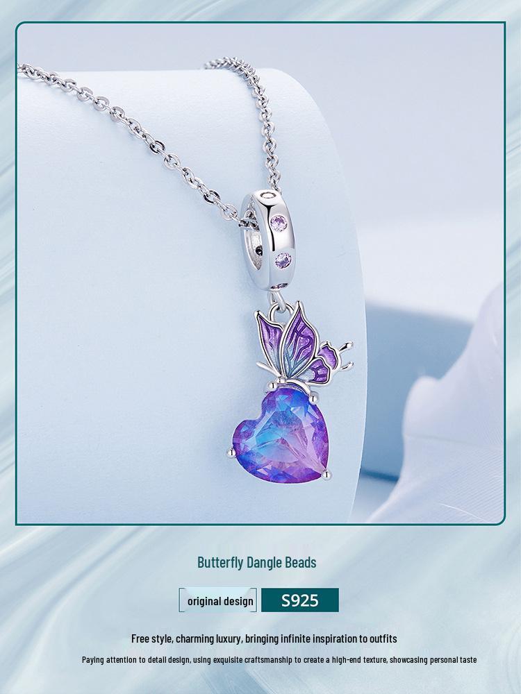 S925 Silver Gradient Purple Butterfly Pendant Bracelet