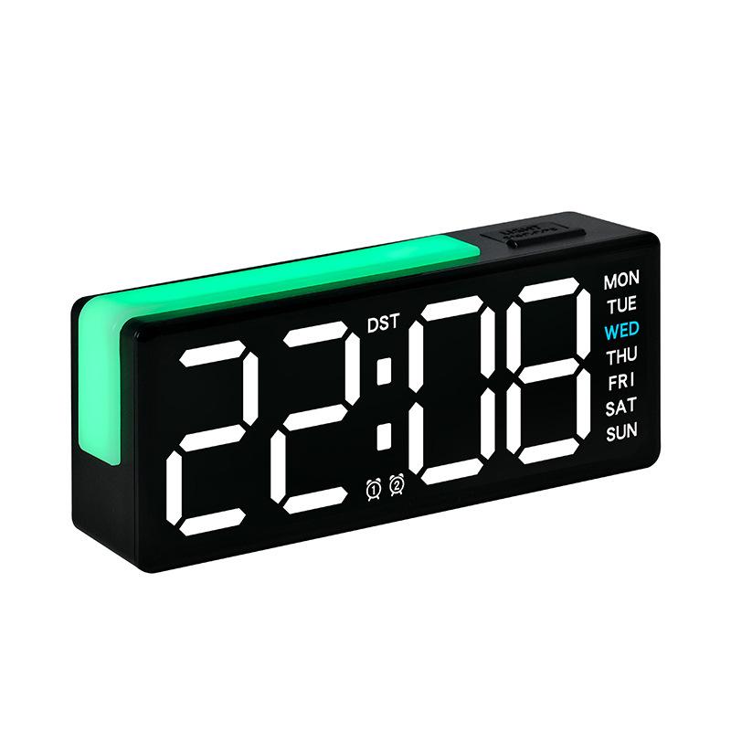 LED Digital Alarm Clock Atmosphere Light Date Teperature Week Display DST Snooze Table Clock 12/24H Brightness Adjustment