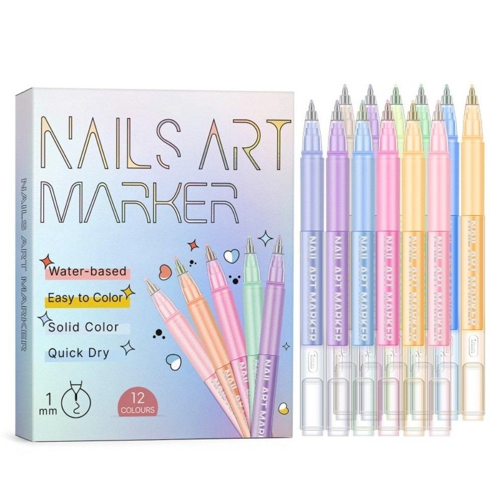10/12 Colors Waterproof Nails Art Marker Pens 10/12 Colors Nail Brush Marker Sets  for DIY Nail Art