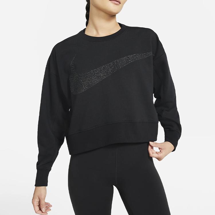 Nike Logo Print Short Sleeve Crewneck Sweatshirt Women sweatshirt Black CU9015-010
