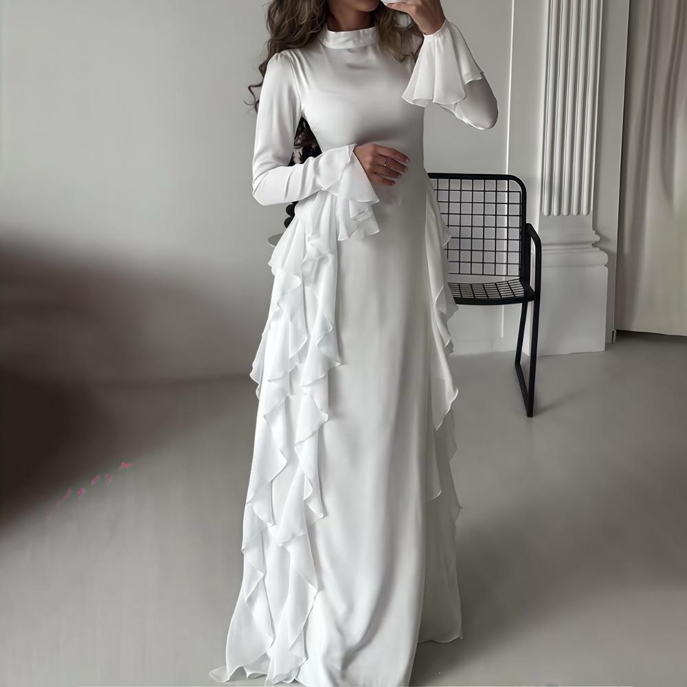 Women's Flare Sleeve Ruffle Dress Muslim Party Gowns Dubai Abaya Turkey Robe Elegant Female Robe Islamic Gown Autumn Fashion