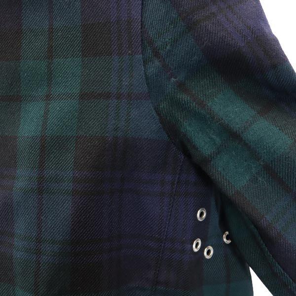 Mackintosh check Long sleeve Stainless collar coat 34 green x blue Women Used