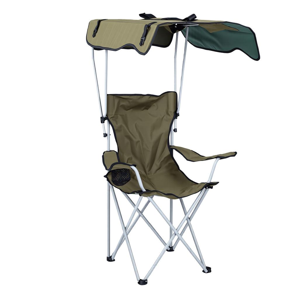 Camping Chair OD Green High Carbon Steel Oxford Fabric Ergonomic Portable Folding Outdoor Chair with Canopy for Beach