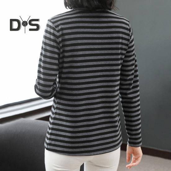 Damen-Oberteile mit hohem Kragen, langen Ärmeln, verdicktem Samtfutter, Pullover-Oberteile, gestreifter Aufdruck