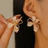 Vintage Colored Drop Glazed Double-Layer Flower Stud Earrings for Women Temperament Unique Metal Petal Earrings Fashion Jewelry