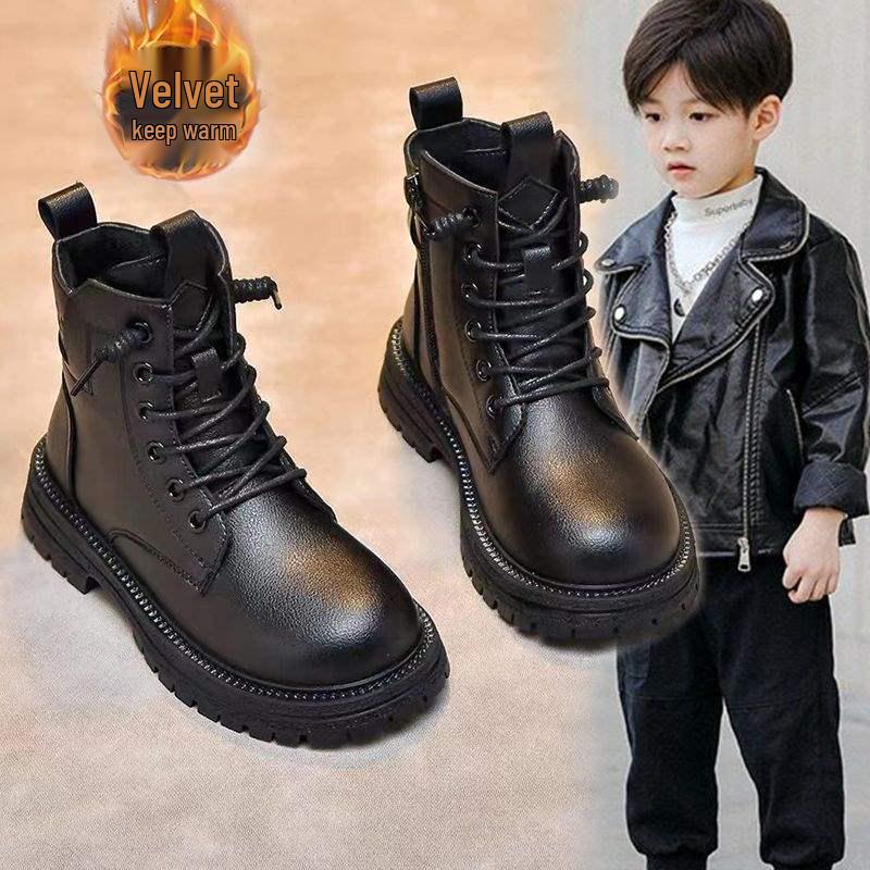 Stilvolle Kinder-Stiefel bis zur Wade aus Leder - Herbst/Winter Kollektion 2025 für Jungen und Mädchen, Warmes und Trendiges Ritter-Design.