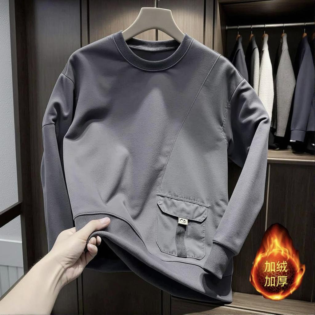 Crew neck solid color daily top versatile T-shirt sweater men's 2025 new Korean version trend loose