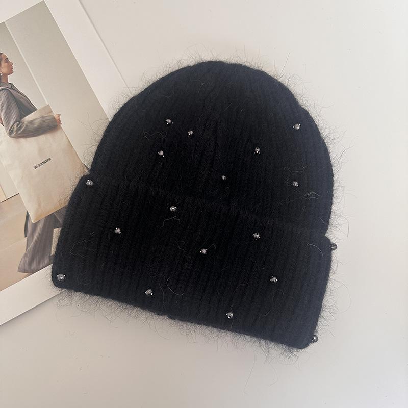 Neuer Perlen-Kaninchenhaar-Strickhut Damen Winter Outdoor Warm Mode Ohrenschützer Wollmütze