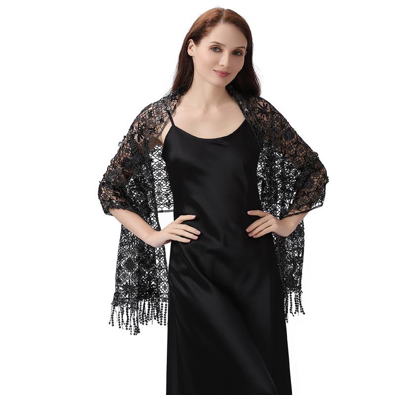 50*180cm with Fringed Women's Sparkling Sequin Lace Deco Scarf, Shawl Wraps For Evening Dress Mesh Shawls Capes For Party