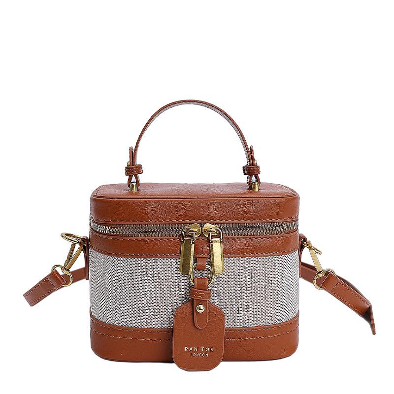 

Portable box small square bag women s new retro contrasting color splicing versatile shoulder messenger bag One size коричневий