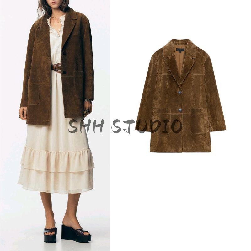 Autumn New Women clothes Retro Idle Style All-Match Suede Suit Long Jacket 3046255