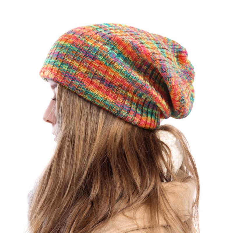 Striped Wool Hat Mixed Color Knitted Hat Ear Protect Warmth Thicken Autumn Winter for Boys Girls Xmas Halloween New Year