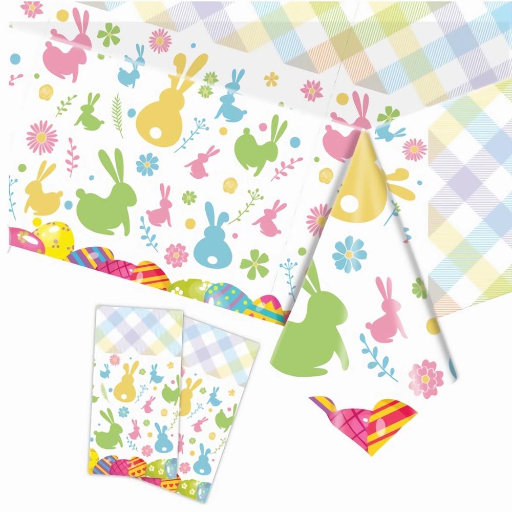 Cute Plastic Easter Tablecloth Rabbit 137*274cm Table Cover Bronzing Disposable Tablecloths Party Supplies