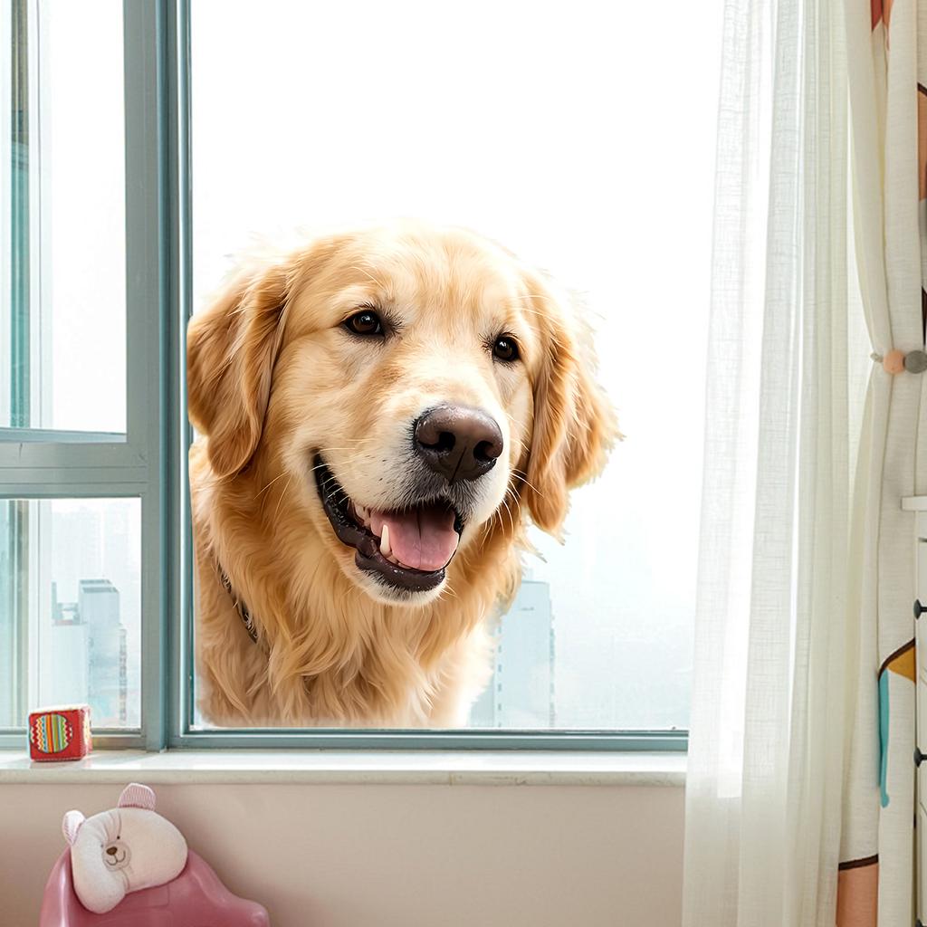 Golden Retriever Static Cling Glass Sticker No Glue for Kitchen Bedroom Window Decor